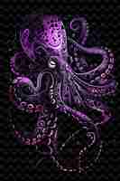 PSD a purple octopus with the eyes of an octopus on a black background