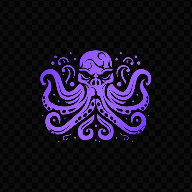 PSD purple octopus with a pattern of purple octopus on a black background