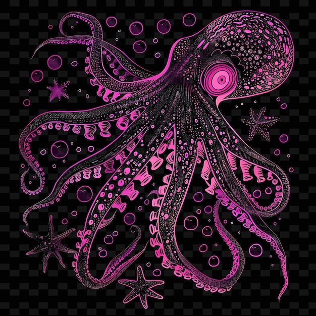 PSD a purple octopus with a starfish on the top of it