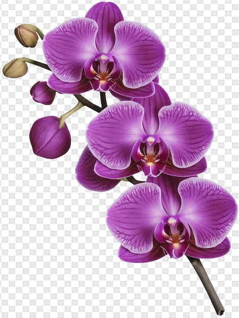 PSD fiori d'orchidea viola con gambi e gambi verdi