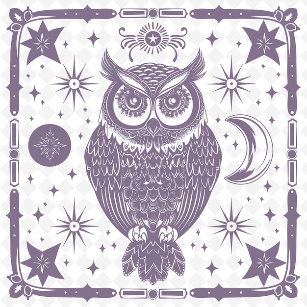 PSD a purple owl with a star and stars in the background