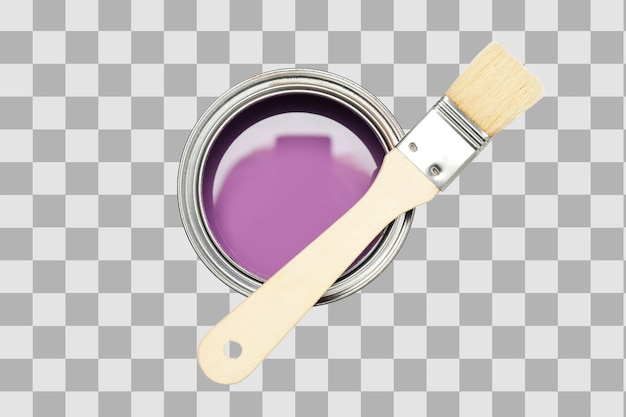 Purple paint can with a brush isolated on white PNG