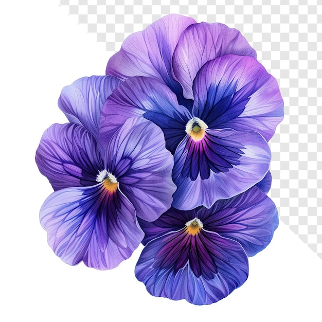 Illustrazione botanica trasparente dei fiori di pansy viola