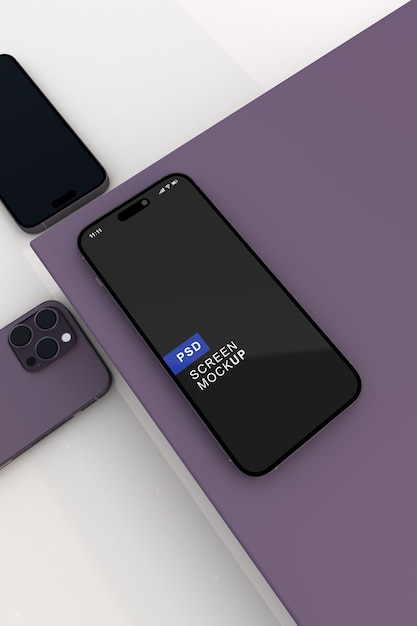 PSD 紫色の電話のモダンなディスプレイ モックアップ