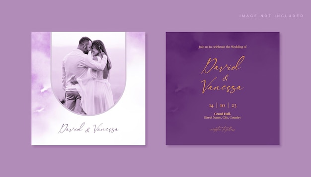 Purple photo wedding invite card template