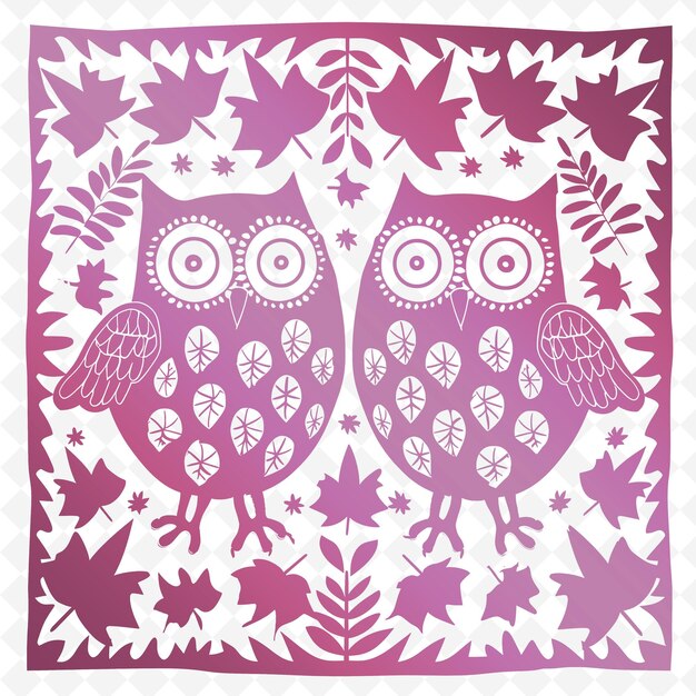 PSD a purple and pink colored owl with a pattern of owls on it