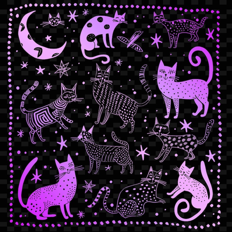 PSD a purple and pink design with cats and the moon