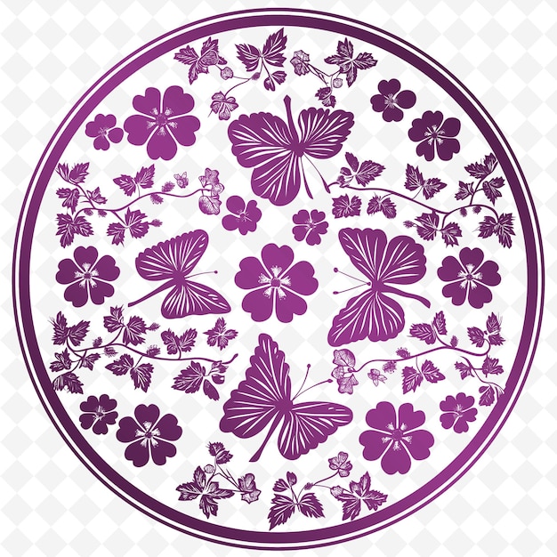 PSD a purple and pink plate with butterflies and flowers