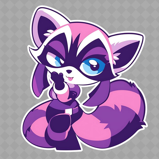 PSD a purple and pink raccoon with a pink tail sits on a gray background