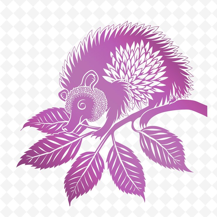 PSD a purple and pink squirrel with a purple flower on it