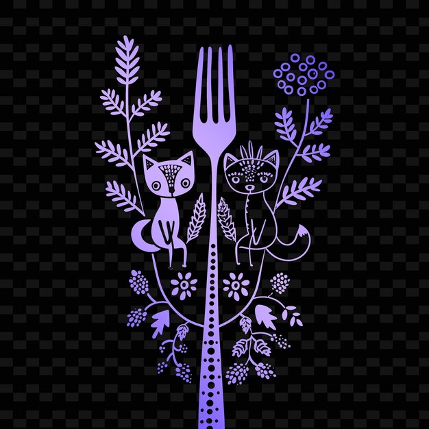 PSD a purple plate with a cat and a fork in it