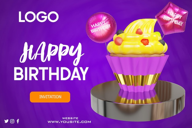 A purple poster that says happy birthday on it