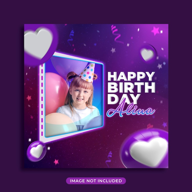 a purple poster with a birthday card on it