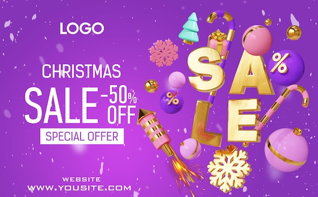 A purple and purple ad for christmas sale.