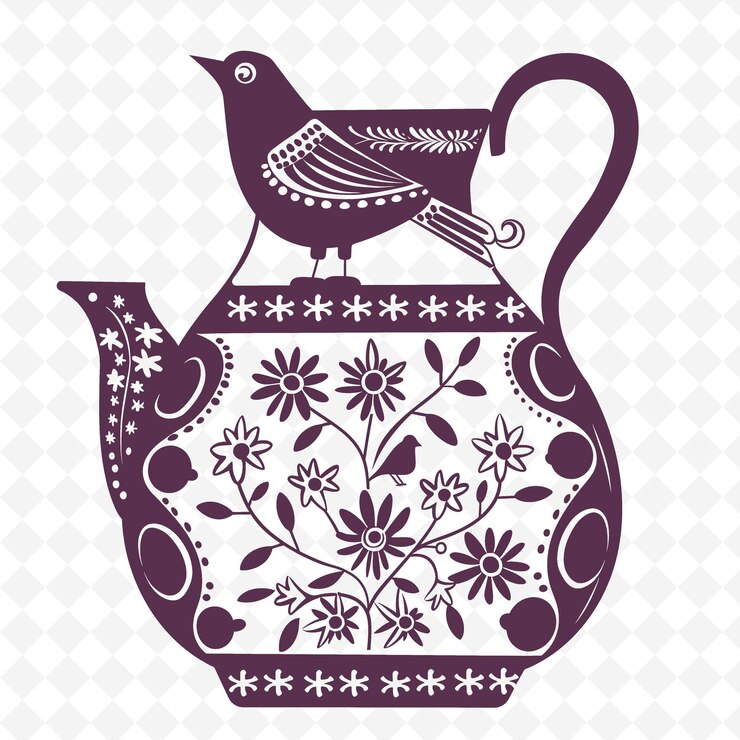 PSD a purple and purple bird on a purple pitcher