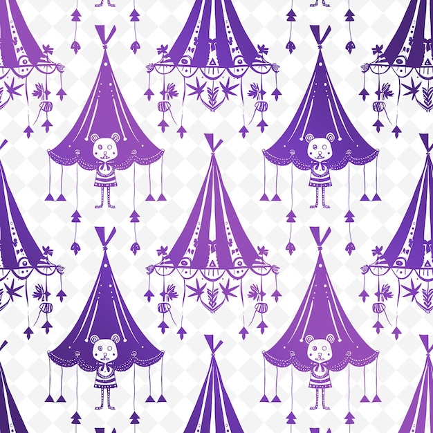 Purple and purple tent with a pattern of purple and purple flags