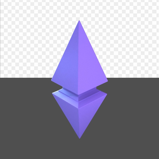 A purple pyramid with a reflection on the floor