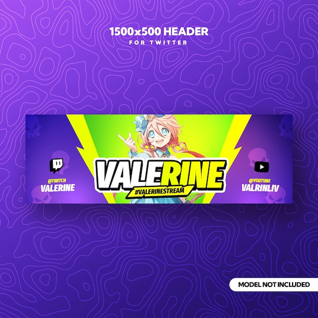Purple Ray Twitter X Gaming Banner szablon