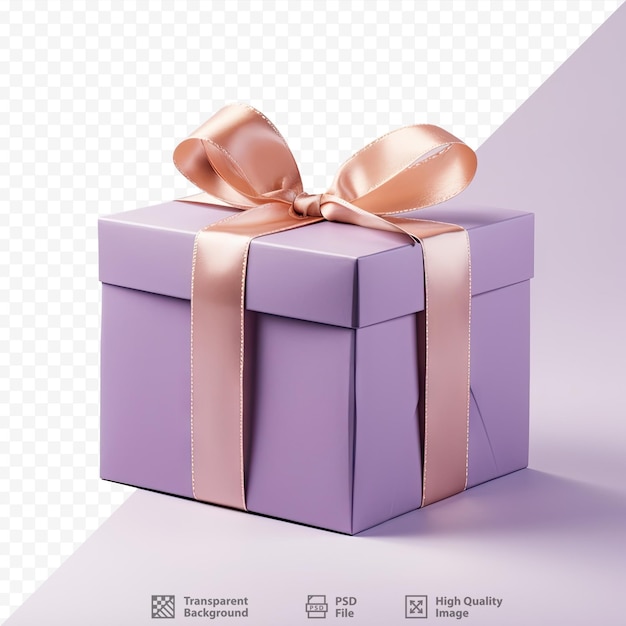 PSD Фиолетовая лента на прозрачном фоне, окружающая подарочную коробку