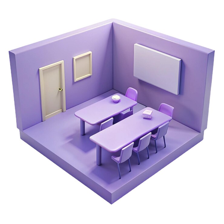 PSD a purple room with a purple table and chairs with a white background