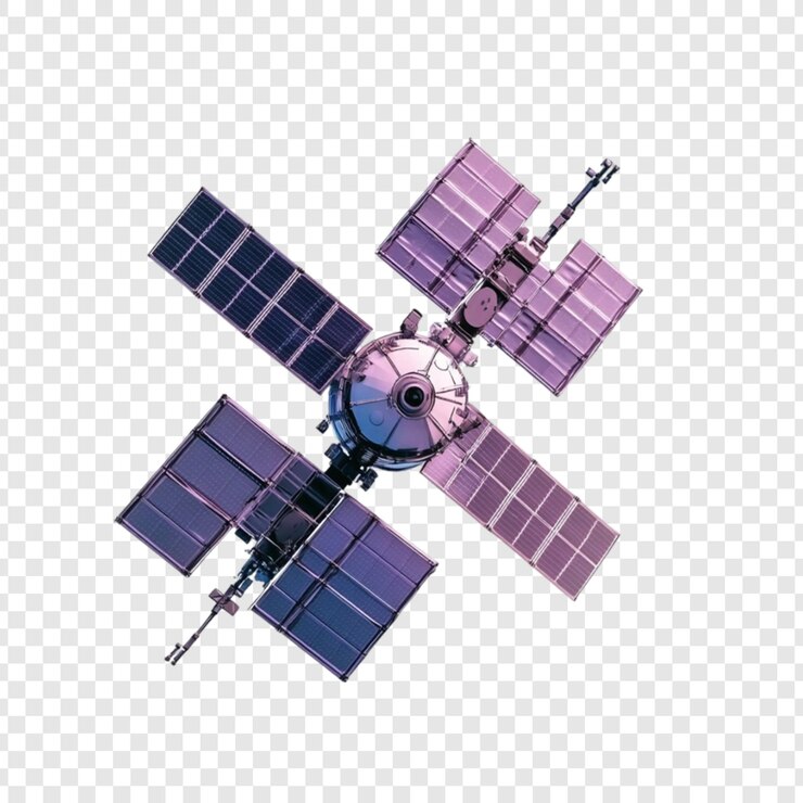 PSD purple satellite soaring through space exploring the cosmos futuristic technology amazing view