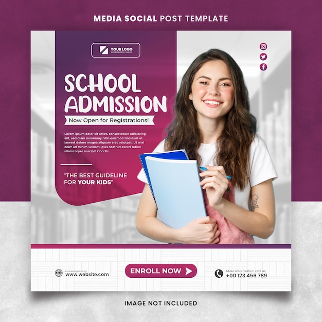 Purple School Admission Media Social Template Square met onscherpe achtergrond