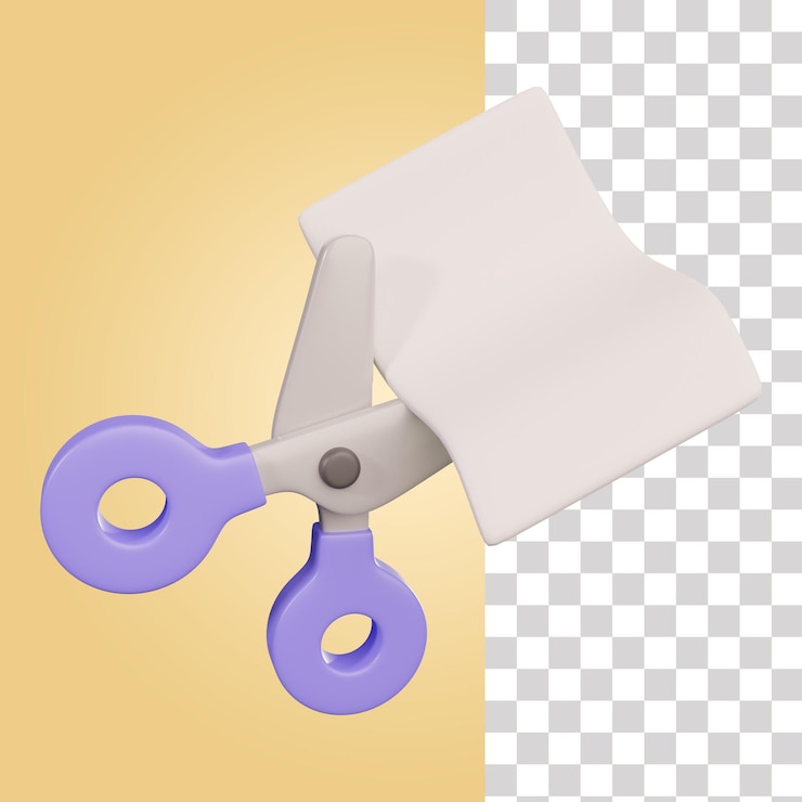 PSD a purple scissors with a white paper on the bottom.