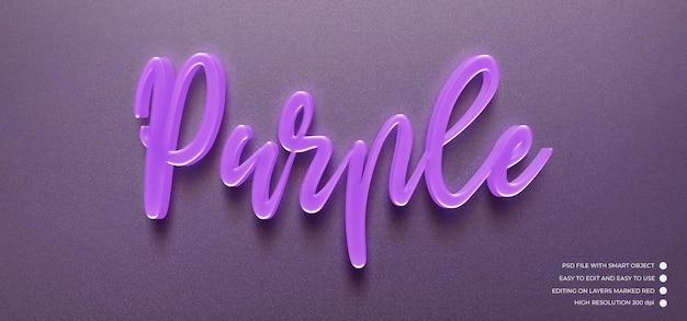 PSD purple shine text 3d style effect