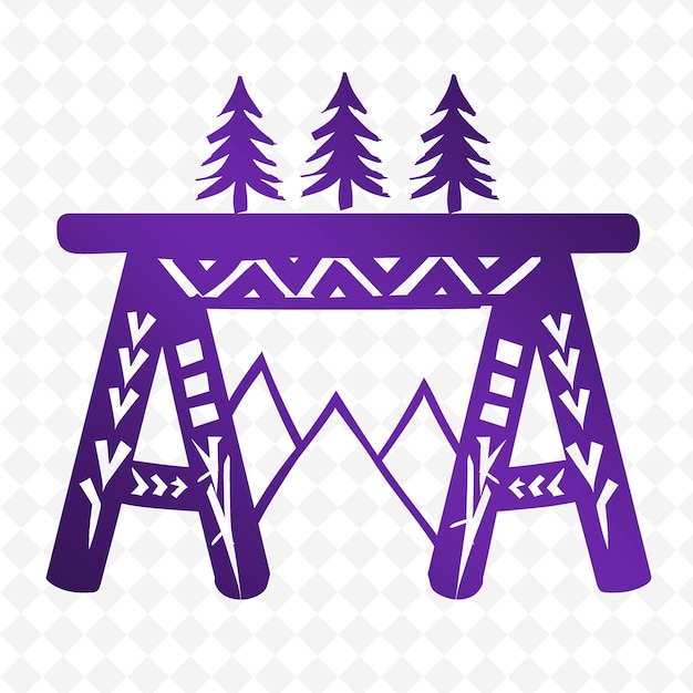 PSD a purple sign for a mountain with trees on it