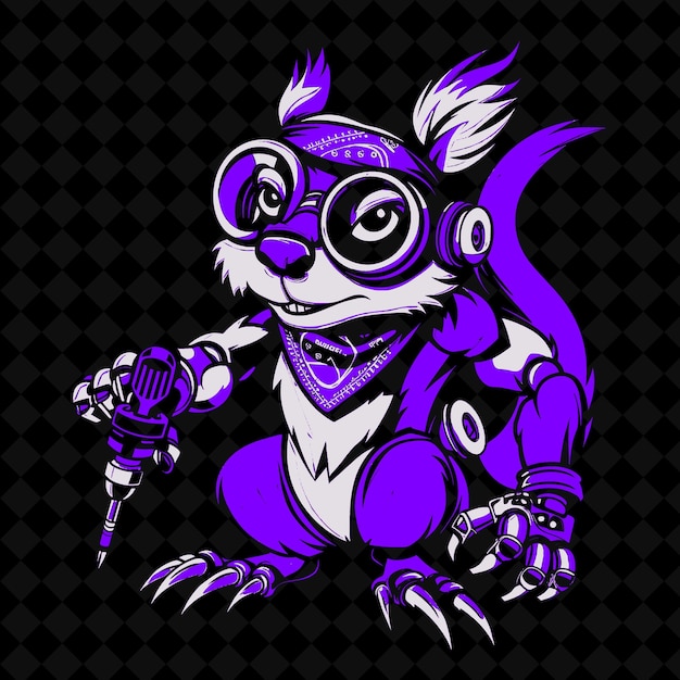 PSD a purple squirrel with a keychain on its chest is holding a key