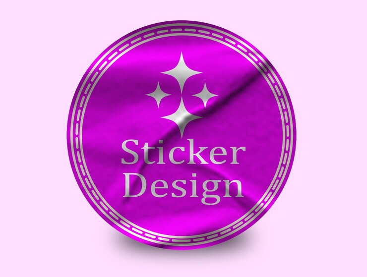 PSD purple sticker mockup design