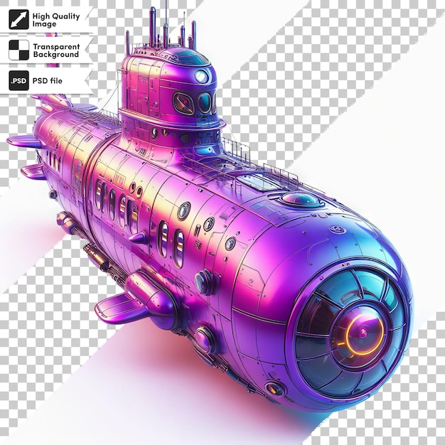 A purple submarine with the word  n  on it