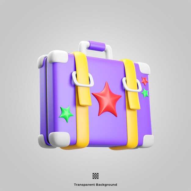 A purple suitcase with a star on the top that says transparent background.