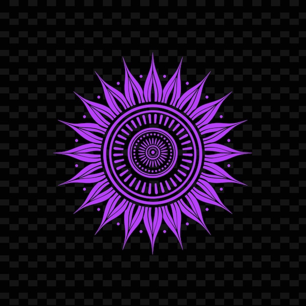 PSD purple sun symbol on a black background