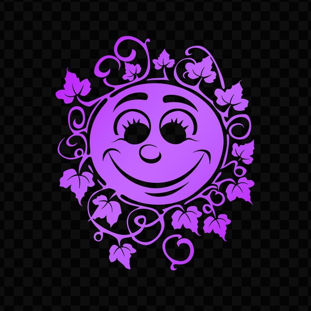 PSD a purple sun with flowers and a smile on it