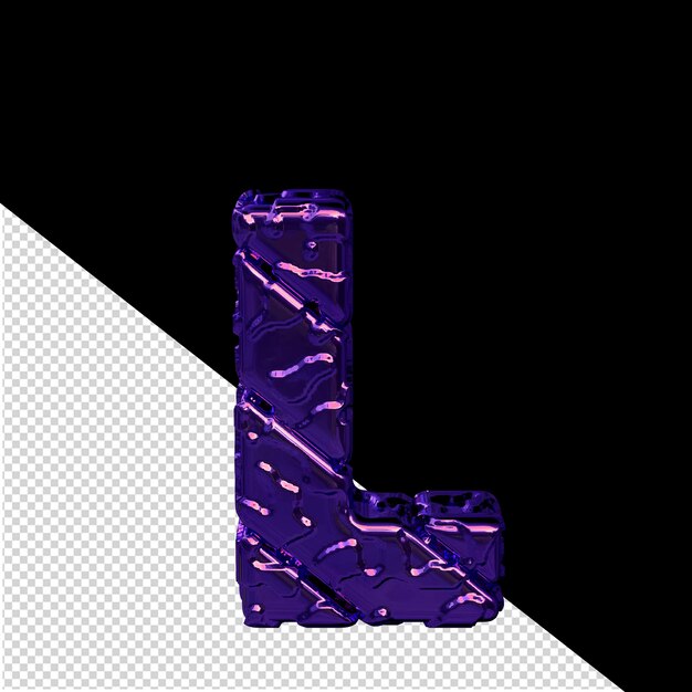 Purple symbol made from rough diagonal blocks view from above letter l