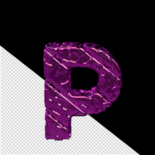 Purple symbol made from rough diagonal blocks view from above letter p