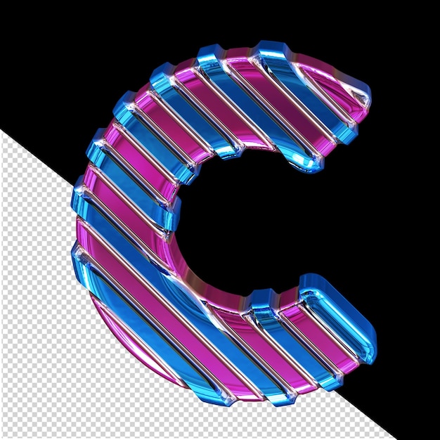 Simbolo viola con cinghie diagonali blu lettera c