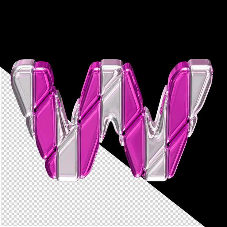 PSD purple symbol with silver straps top view letter w