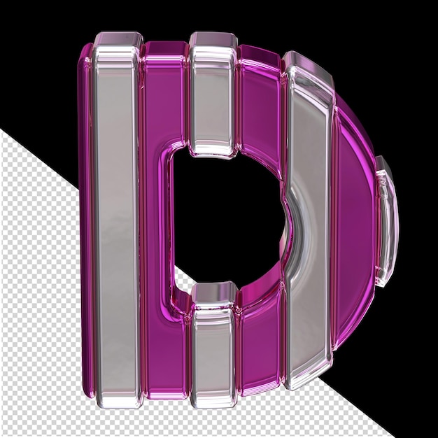 PSD purple symbol with vertical silver straps letter d