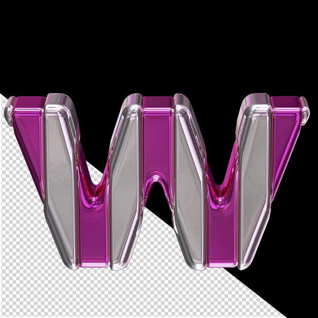 Purple symbol with vertical silver straps letter w