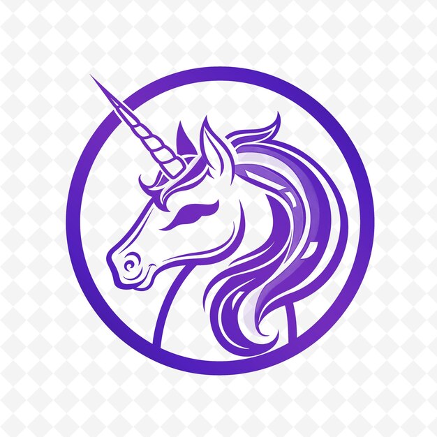 A purple unicorn with a blue circle on it with a white background