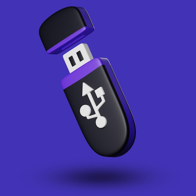 A purple usb drive with a white symbol on the bottom