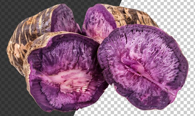A purple vegetable is cut in half and has a purple center stock png