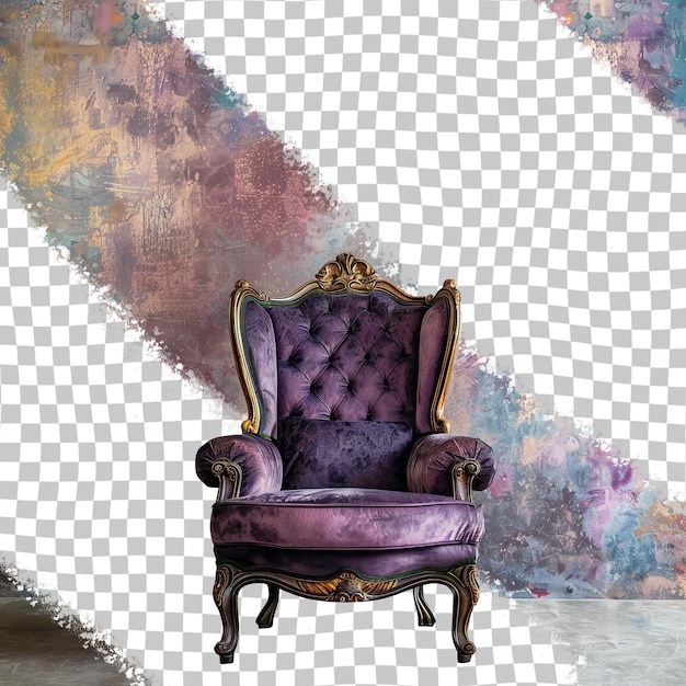 PSD purple velvet chair gold ornate arms