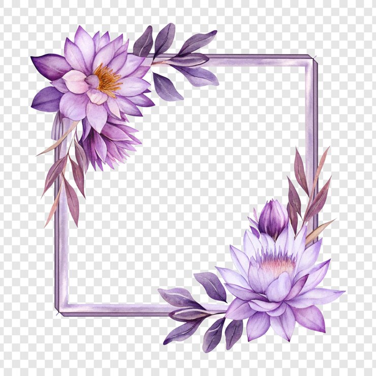 PSD purple watercolor floral frame