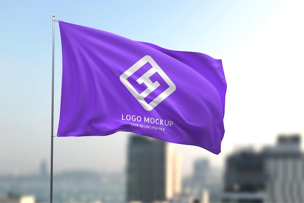 PSD purple waving flag mockup