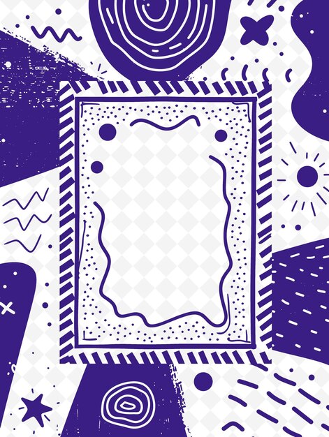 A purple and white background with a white square and a blue and white pattern