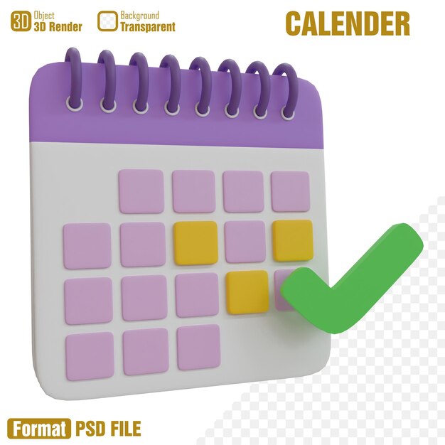 PSD a purple and white calendar with a green checker on the top.