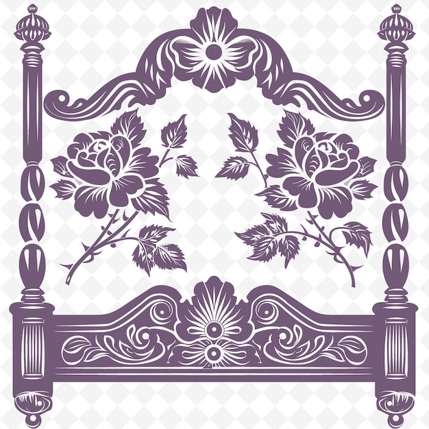 A purple and white design of a design with flowers and a picture of a flower